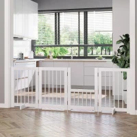PawHut Wooden Pet Gate 4 Panel Foldable Fence with 2 Support Feet Freestanding Dog Safety Barrier for House Doorway Stairs, White(m-5)