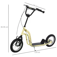 HOMCOM Youth Scooter Front and Rear Caliper Dual Brakes 12-Inch Inflatable Front Wheel Ride On Toy For Age 5+ Beige(m-3)