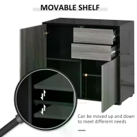 HOMCOM High Gloss Frame Sideboard, Side Cabinet, Push-Open Design with 2 Drawer for Living Room, Bedroom, Light Grey and Black(m-5)