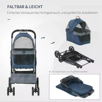 PawHut No-zip Detachable Pet Stroller Foldable Dog Cat Travel Carriage 2-In-1 Design Carrying Bag with Universal Wheel Brake Canopy Basket Storage Bag Dark Blue(m-4)