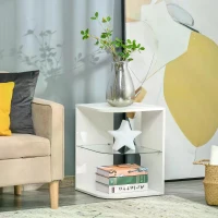 HOMCOM Modern Side Table Three Layer Bedside Table Nightstand with 2 Storage Shelves, for Living room, Bedroom, White(m-10)