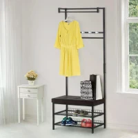 HOMCOM Coat Rack Entryway Coat Hanging Hat Bags Hook Storage Hallway Storage Shelf Footrest Bench Metal Multi Purpose(m-2)
