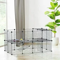 PawHut DIY Pet Playpen Metal Wire Fence Indoor Outdoor Guinea Pig Rabbit Small Animals Cage 36 Panel Enclosure Black(m-2)