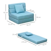 HOMCOM Convertible Floor Sofa Bed Recliner Fabric Upholstered Sleeper Lounge Futon with Pillow for Living Room, Blue(m-3)