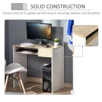 HOMCOM Compact Computer Table with Keyboard Tray Drawer Study Office Working Writing Desk, Oak Colour(m-5)