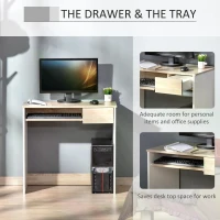 HOMCOM Compact Computer Table with Keyboard Tray Drawer Study Office Working Writing Desk, Oak Colour(m-4)