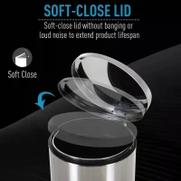 HOMCOM 20L T430 D29.2 x 44 H cm Step-on Trash Can Stainless Steel Round Garbage Bin Silent Gentle Open and Close Dustbin with Pedal(m-8)