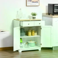 HOMCOM Kitchen Floor Cabinet Side Storage Cupboard Multi-use Sideboard Table with Solid Wood Top, Adjustable Shelf,Drawer for Dining Room, Living Room,Hallway(m-13)