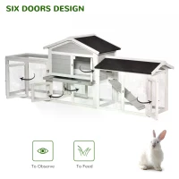PawHut 2 Tier Wooden Rabbit Hutch Small Pet House Bunny Run Cage with Pull Out Tray Ramps Lockable Doors Large Run Area Asphalt Roof for Outdoor Grey(m-7)