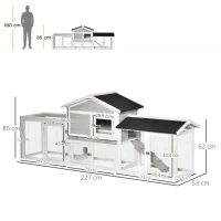 PawHut 2 Tier Wooden Rabbit Hutch Small Pet House Bunny Run Cage with Pull Out Tray Ramps Lockable Doors Large Run Area Asphalt Roof for Outdoor Grey(m-3)