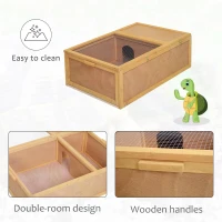 PawHut 94 cm Wooden Tortoise House Turtle Habitat Small Reptile Cage Enclosure with Two Room Yellow(m-5)