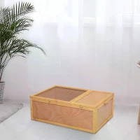 PawHut 94 cm Wooden Tortoise House Turtle Habitat Small Reptile Cage Enclosure with Two Room Yellow(m-2)