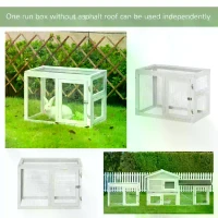 PawHut 2 Tier Wooden Rabbit Hutch Small Pet House Bunny Run Cage with Pull Out Tray Ramps Lockable Doors Large Run Area Asphalt Roof for Outdoor Grey(m-8)