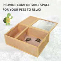 PawHut 94 cm Wooden Tortoise House Turtle Habitat Small Reptile Cage Enclosure with Two Room Yellow(m-6)