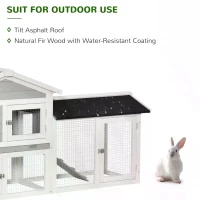 PawHut 2 Tier Wooden Rabbit Hutch Small Pet House Bunny Run Cage with Pull Out Tray Ramps Lockable Doors Large Run Area Asphalt Roof for Outdoor Grey(m-4)