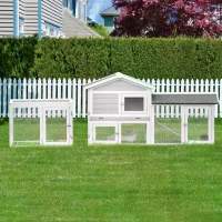 PawHut 2 Tier Wooden Rabbit Hutch Small Pet House Bunny Run Cage with Pull Out Tray Ramps Lockable Doors Large Run Area Asphalt Roof for Outdoor Grey(m-10)