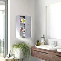 HOMCOM 3 Tier Stainless Steel Wall Mounted Medicine Cabinet Glass Lockable Door Storage Shelves Houseware Bathroom Furniture w/2 Keys(m-7)