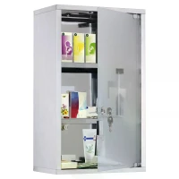 HOMCOM 3 Tier Stainless Steel Wall Mounted Medicine Cabinet Glass Lockable Door Storage Shelves Houseware Bathroom Furniture w/2 Keys(m-6)