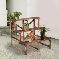 Outsunny 3 Tier Flower Stand Wood Planter Ladder Display Shelf Rack for Garden Outdoor Backyard 100Lx80Wx80H(cm)(m-7)