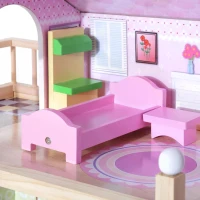 HOMCOM Deluxe Wooden Kids Doll House with 13 Piece Furnitures Cottage Children Girls Dollhouse Entertainment Imagination Toy Game(m-6)
