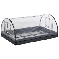 Outsunny 12 Grids Garden Bed Planter Kit Box with Greenhouse with 2 Roll Up Windows Dual Use, Outdoor, PVC Cover, 120 x 79 x 53cm(m-1)