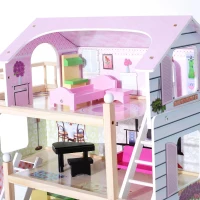 HOMCOM Deluxe Wooden Kids Doll House with 13 Piece Furnitures Cottage Children Girls Dollhouse Entertainment Imagination Toy Game(m-5)