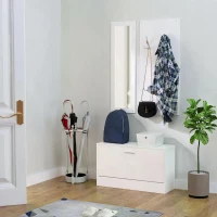HOMCOM 3-In-1 Hallway Furniture Set Coat Rack Mirror Shoes Cabinet Storage Organiser White(m-9)
