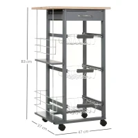HOMCOM 3-Tier Kitchen Cart Wood Top Movable Trolley with Drawer Baskets Spice Racks(m-3)