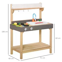 Outsunny Kitchen Playset, Kids Pretend Role Play Toy, Educational Game with Sink, Running Water, Vegetable, Dish, Educational Role Play Set for 3+ Years Old(m-3)