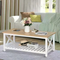 HOMCOM Contemporary X-Design Coffee Table w/ Storage Shelf 4 Legs, 2-Tier Center Table for Living Room Bedroom Office, Sturdy Structure(m-2)