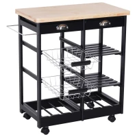 HOMCOM Wood/Steel Rolling Kitchen Island Trolley Serving Cart with Drawer Shelves Basket(m-1)