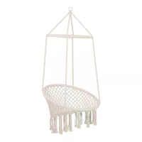 Outsunny Hammock Macrame Swing Chair Hanging Seat Rope Tassels Indoor Outdoor Garden Solid Knitted Woven Net Seat Deck Porch Yard Beige(m-12)