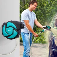 DURHAND 10m Garden Auto Hose Reel Wall Mounted Retractable 7 Patterns Spray Nozzle(m-2)