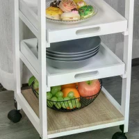 HOMCOM Mobile Rolling Kitchen Island Trolley for Living room, Serving Cart with Drawer & Basket, White(m-5)