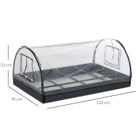 Outsunny 12 Grids Garden Bed Planter Kit Box with Greenhouse with 2 Roll Up Windows Dual Use, Outdoor, PVC Cover, 120 x 79 x 53cm(m-3)