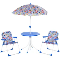 Outsunny Kids Folding Picnic Table and Chair Set Pirate Pattern Outdoor Garden Patio Backyard with Removable & Height Adjustable Sun Umbrella(m-4)