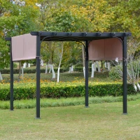 Outsunny 3m x 3m Outdoor Retractable Canopy Pergola Steel Frame Patio Pergola Shelter Sun Shade, Brown(m-2)