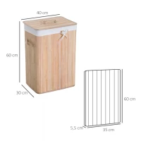 HOMCOM 70L Collapsible Bamboo Laundry Hamper Organizer Clothes Washing Basket Bin Storage Box w/ Lid Removable Lining 40x30x60cm(m-3)