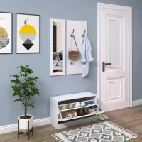 HOMCOM 3-In-1 Hallway Furniture Set Coat Rack Mirror Shoes Cabinet Storage Organiser White(m-7)
