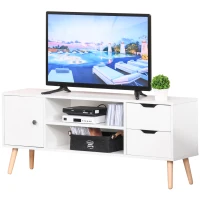 HOMCOM Modern TV Stand for TVs up to 42'' Flat Screen, TV Console Cabinet with Storage Shelf, Drawers, Cable Hole, Home Entertainment Center, Living Room Bedroom and Office, White(m-1)