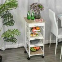 HOMCOM Mobile Rolling Kitchen Island Trolley for Living room, Serving Cart with Drawer & Basket, White(m-2)