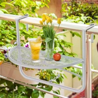 Outsunny Adjustable Balcony Hanging Rail Table Mini Desk Storage Rack Flower Stand(m-2)