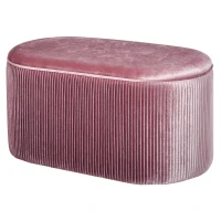 HOMCOM Rectangle Storage Ottoman Mid-century Modern Bench Stool Velvet Footrest Bedroom Living Room Furniture,Pink(m-1)