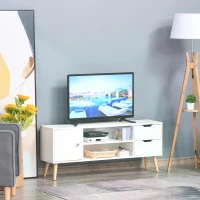 HOMCOM Modern TV Stand for TVs up to 42'' Flat Screen, TV Console Cabinet with Storage Shelf, Drawers, Cable Hole, Home Entertainment Center, Living Room Bedroom and Office, White(m-7)