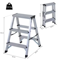 HOMCOM Aluminium Double Sided Step Ladder Folding A-type Household Stepper (3 Steps)(m-3)