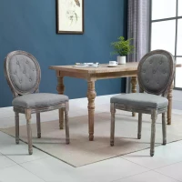 HOMCOM Antique Dining Chairs, 2 Piece Fabric Upholstered  Dining Chair with  Solid Wood Legs, Button Tuft Backrets(m-2)