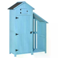 Outsunny Garden Shed Wooden Firewood House Storage Cabinet Waterproof Asphalt Roof Tool Organizer with Lockable Door, 130 x 55 x 180 cm(m-8)