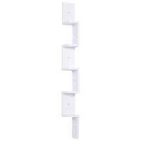 HOMCOM Wooden 5-tier Corner Shelf Wall Mount Zig Zag Floating Display Rack Bookcase Hanging CD Storage Home Furniture (White)
