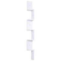 HOMCOM Wooden 5-tier Corner Shelf Wall Mount Zig Zag Floating Display Rack Bookcase Hanging CD Storage Home Furniture (White)(m-1)