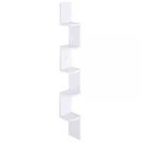 HOMCOM Wooden 5-tier Corner Shelf Wall Mount Zig Zag Floating Display Rack Bookcase Hanging CD Storage Home Furniture (White)(m-4)